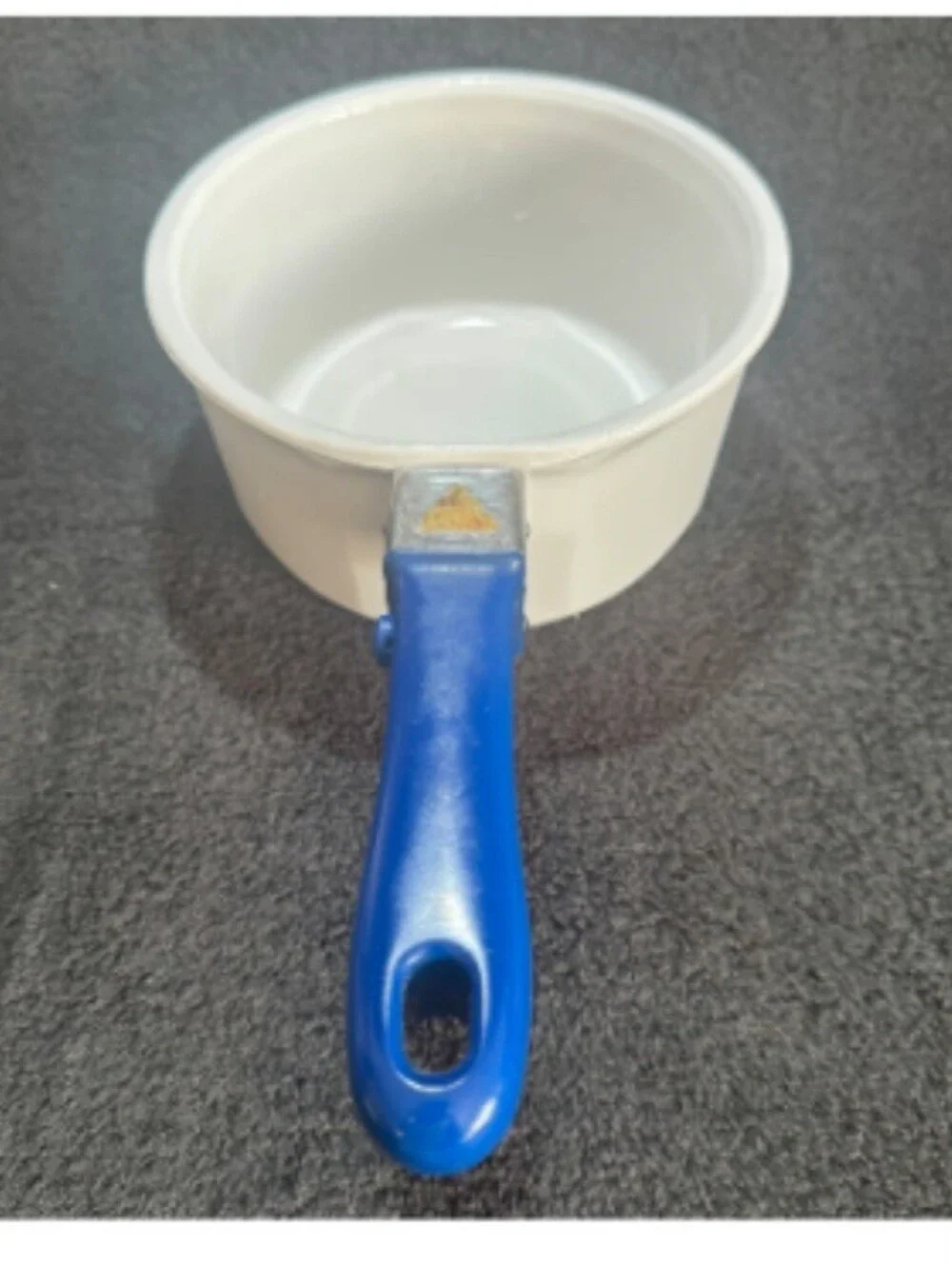 Princess House White Ceramic Saucepan Set with Blue Handle 1.5 & 2 Quart